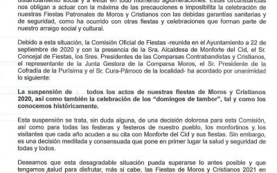 COMUNICADO OFICIAL SUSPENSIÓN DE FIESTAS