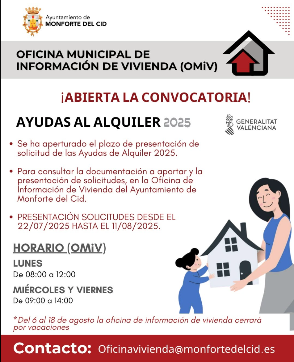 Abierta la convocatoria de Ayudas al Alquiler 2025 - Ayto. Monforte del Cid