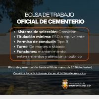 El Ayuntamiento abre convocatoria para la creación de una bolsa de trabajo de Oficial de Cementerio