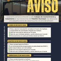 Aviso temporal en el Pabellón Municipal por trabajos de mantenimiento y tratamiento