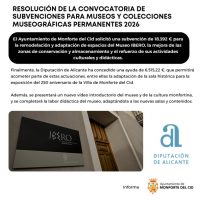 La Diputación de Alicante concede 6.515,22 € para actuaciones de mejora en el Museo IBERO de Monforte del Cid